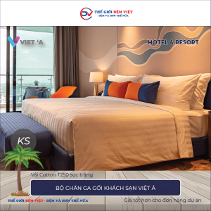 Bộ chăn ga gối khách sạn Việt Á Cotton T250 sọc trắng